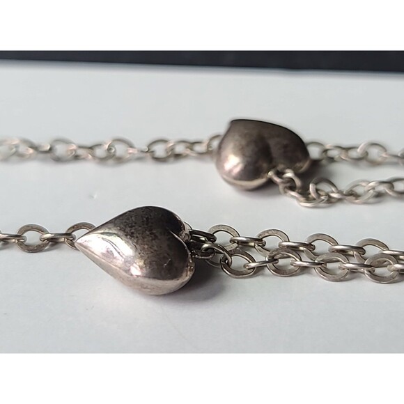 925 Sterling Silver Beaded Heart Lace Agate Dangling Pierced Earrings Vintage - Picture 6 of 10